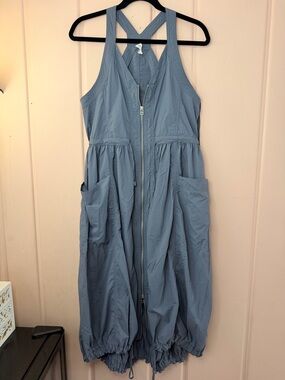Anthropology Daily Practice Light Blue Zip-Front Dress with Pockets szSmall